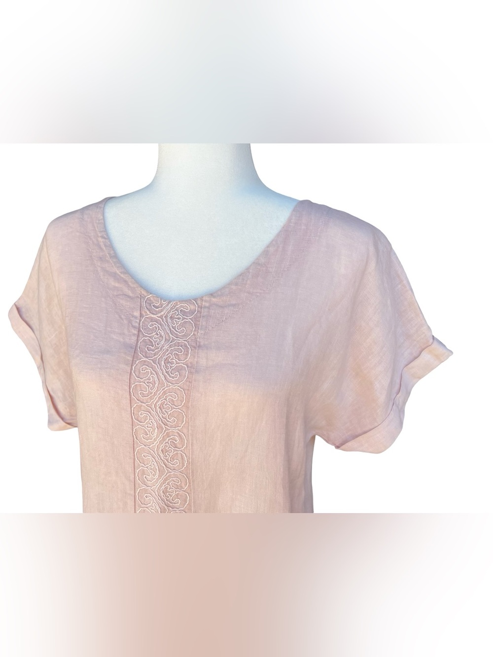 Valentina Naldi Blush Tunic/ Dress Sz M 100% Linen Embroidered Front Italy Boho - Picture 4 of 12